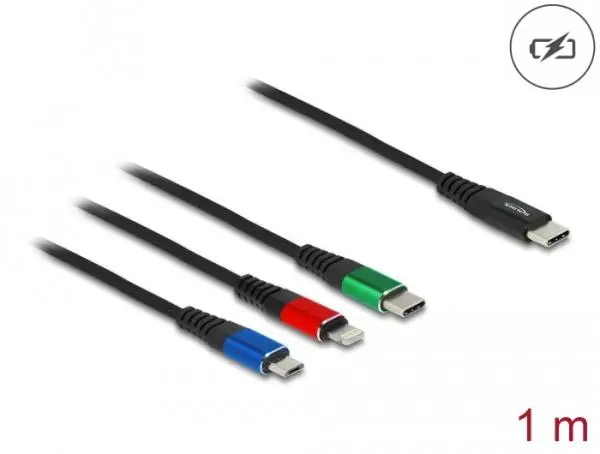 Delock Nabíjecí kabel USB 3 v 1 USB Type-C na Lightning / Micro USB / USB Type-C, 1 m