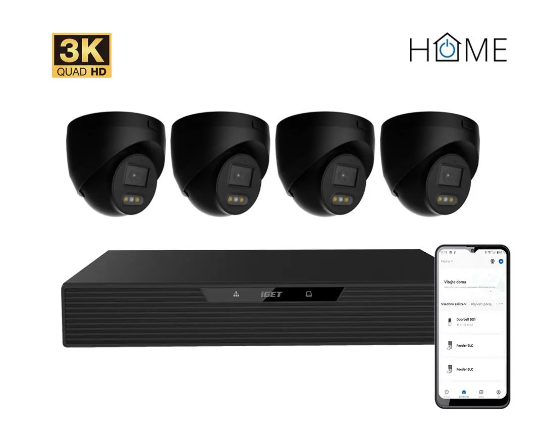 iGET HOME N85P4 - kamerový NVR PoE set 3K rozlišení, 8CH NVR + 4x kamera se zvukem, IR a LED, 75020821