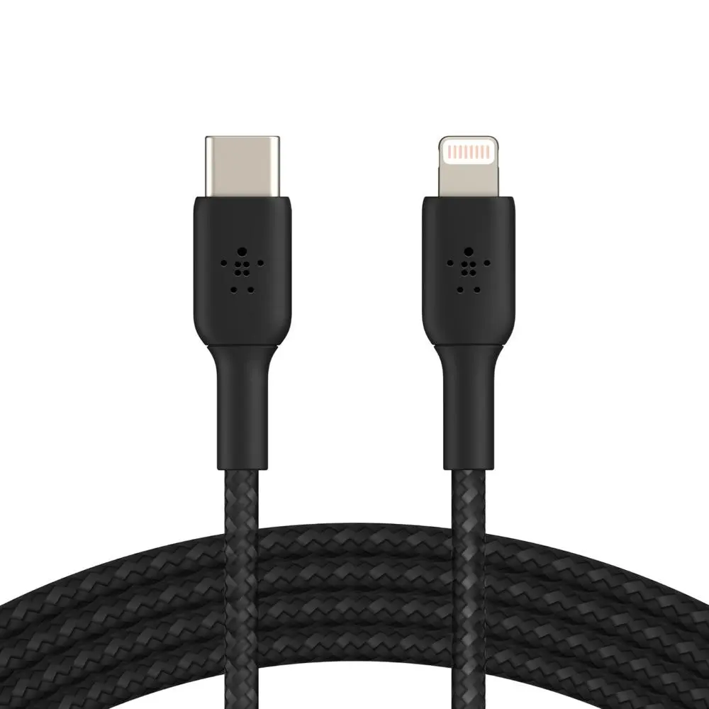 BELKIN kabel oplétaný USB-C - Lightning, 1m, černý