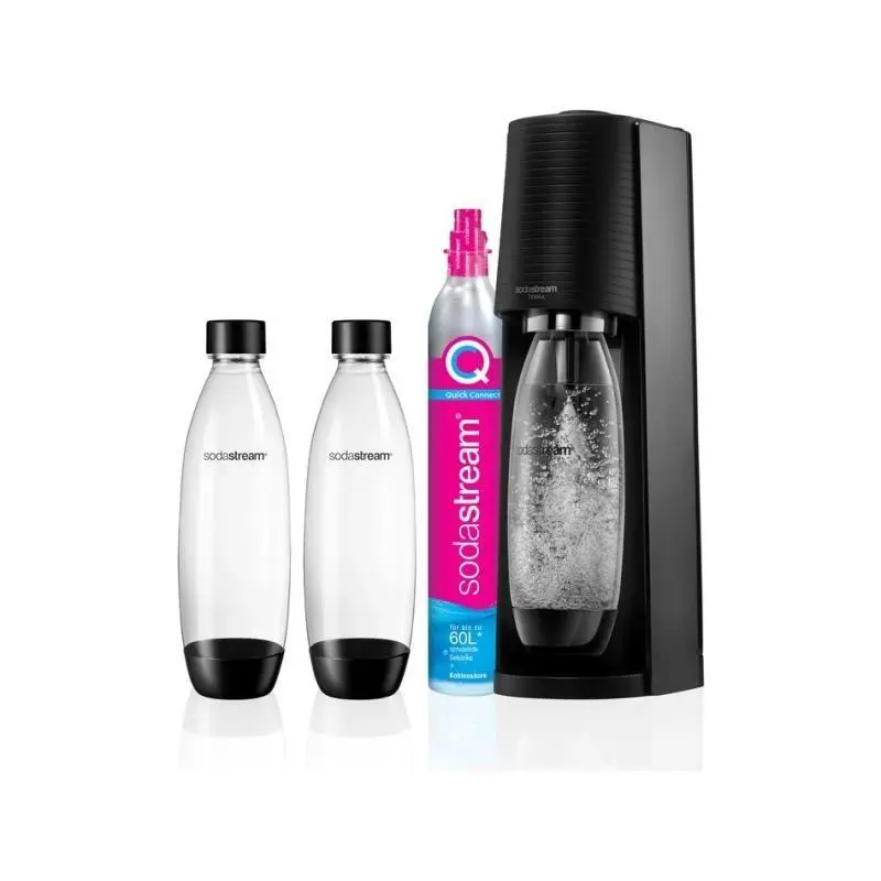 SodaStream Terra Black výrobník sody, mechanický, 2x 1l láhev SodaStream Fuse, bombička s CO2, černý 1012812310
