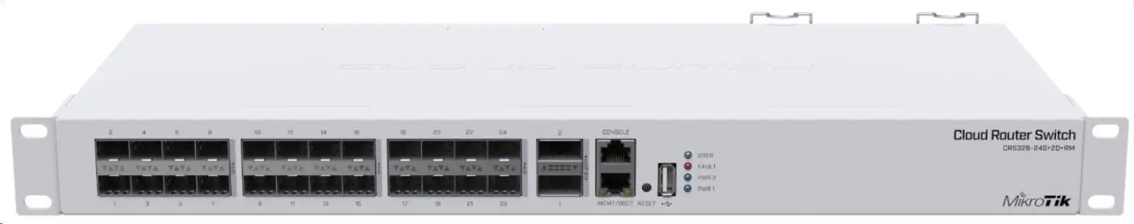 MikroTik Cloud Router Switch CRS326-24S+2Q+RM, 650MHz CPU, 64MB, 1x10/100, 24x10G, 2x40G, USB vč. L5