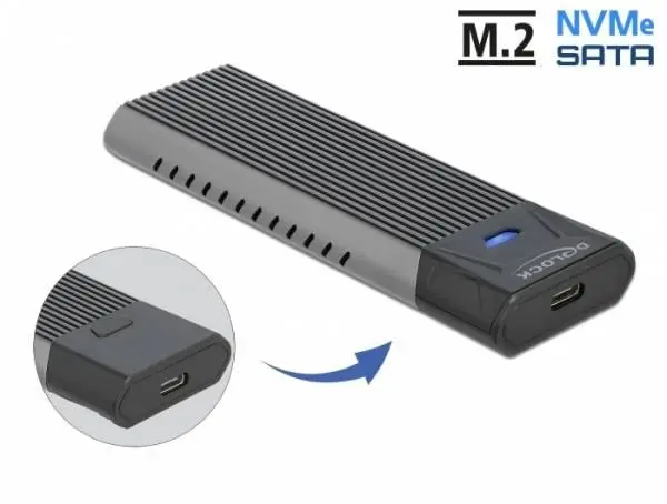 Delock Externí kombinované pouzdro USB Type-C pro M.2 NVMe PCIe nebo pro SATA SSD - beznástrojové