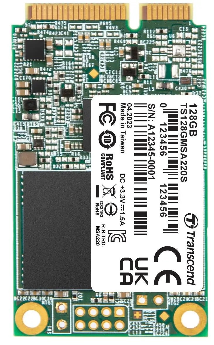 TRANSCEND MSA220S 128GB SSD disk mSATA, SATA III 6Gb/s (3D TLC), 560MB/s R, 500MB/s W