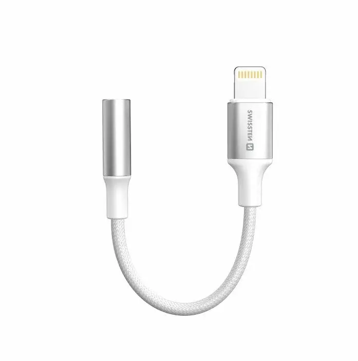 SWISSTEN AUDIO ADAPTÉR TEXTILE LIGHTNING (samec) / 3,5mm AUX 0,15 M BÍLÝ (nahrazuje 73501212)