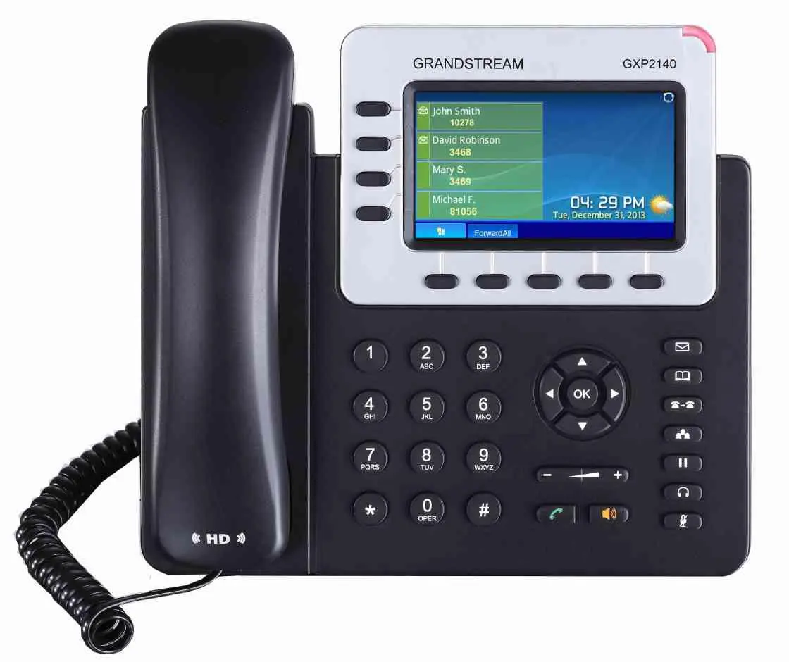 Grandstream GXP2140, 4,3" TFT bar. displej, 4 SIP účty, 4 prog. tl., BT, dual Gbit port, PoE