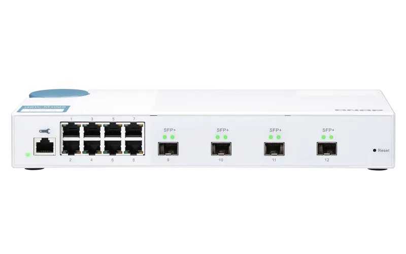 QNAP řízený switch QSW-M408S (12portů: 8x Gigabit port + 4x 10G SFP+ porty)