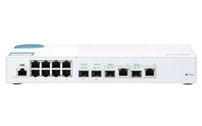 QNAP řízený switch QSW-M408-2C (12portů: 8x Gigabit port + 4x 10G SFP+ /2x 10GbE kombo porty)