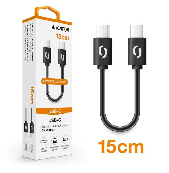 Datový kabel ALIGATOR POWER USB-C/USB-C 15cm, černý DATKP44