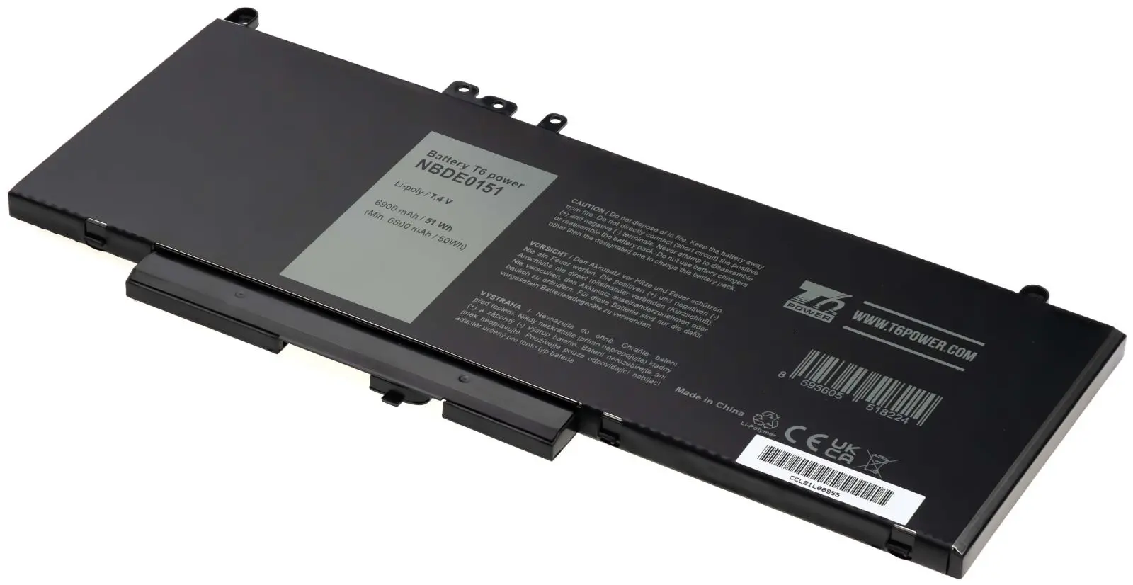 Baterie T6 Power pro Dell Latitude E5450, E5550, E5250, 3150, 3160, 6900mAh, 51Wh, 4cell, Li-pol