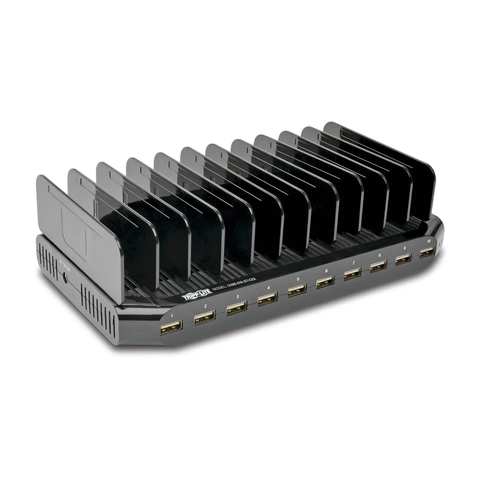 USB nabíjecí stanice s úložným prostorem, výstup 10x 12V, 8A, 96W, napájecí kabel Schuko