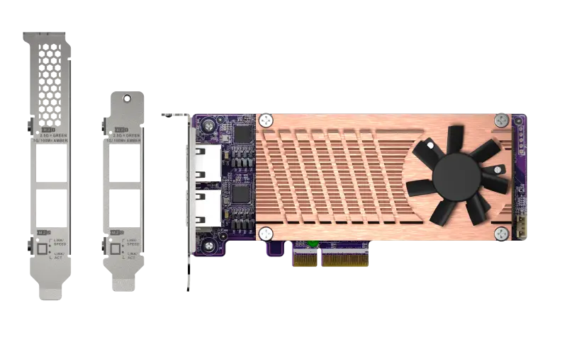 QNAP QM2 series, 2 x PCIe 2280 M.2 SSD slots, PCIe Gen3 x 4 , 2 x Intel I225LM 2.5GbE NBASE-T port