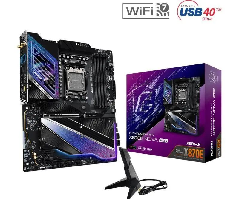 ASRock MB Sc AM5 X870E NOVA WIFI, AMD X870, 4xDDR5, 1xHDMI, 2xUSB4, WI-FI