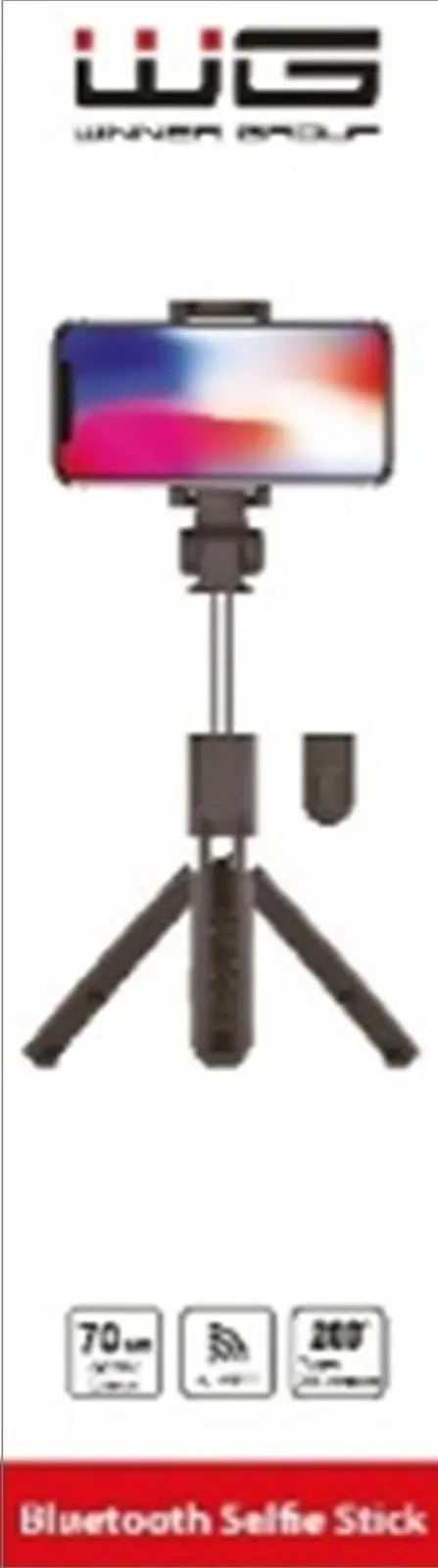 WG - Selfie tyč WG 6, Selfie tyč + tripod, teleskopická, s bluetooth tlačítkem, černá
