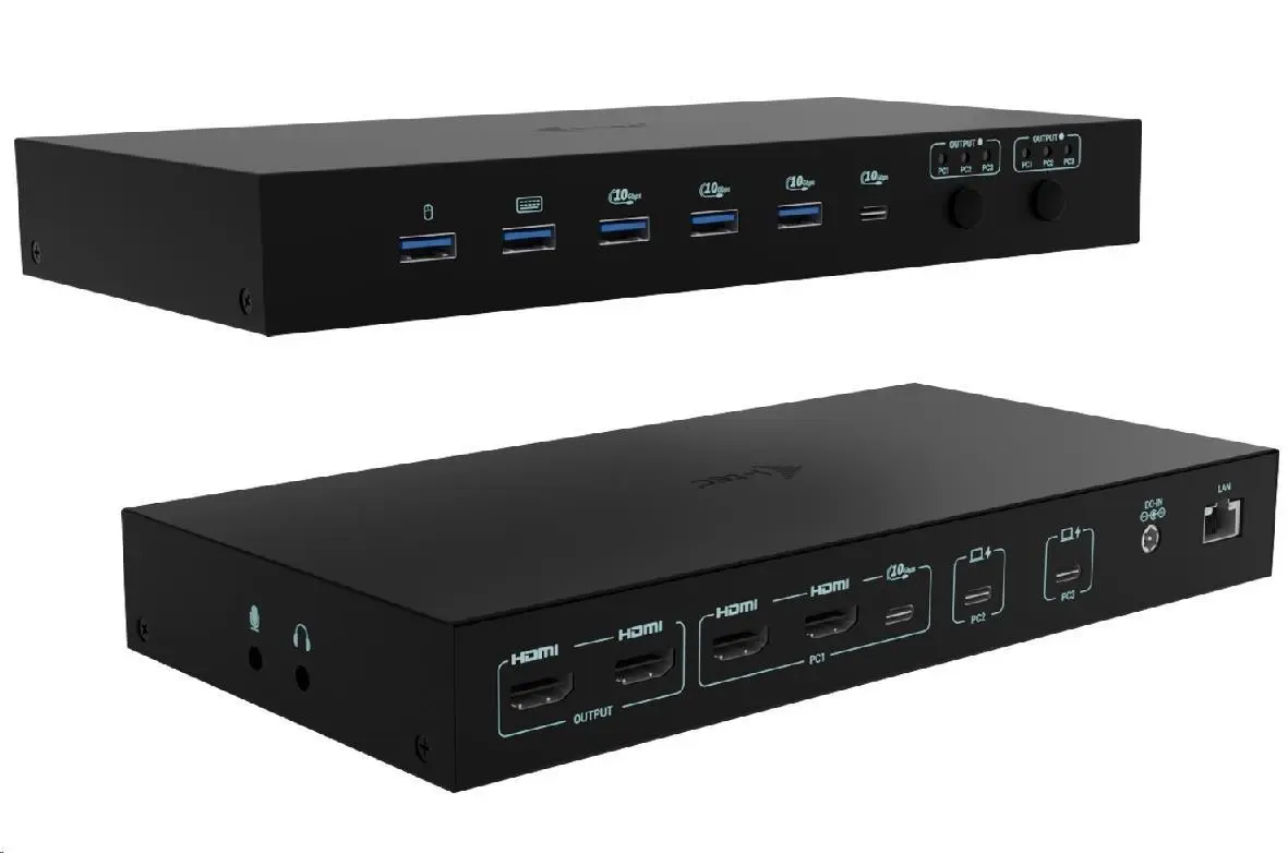 i-tec USB-C KVM Docking station for 3 Hosts, Dual Display, 2x Power Delivery (1x 92W/2x 65W)