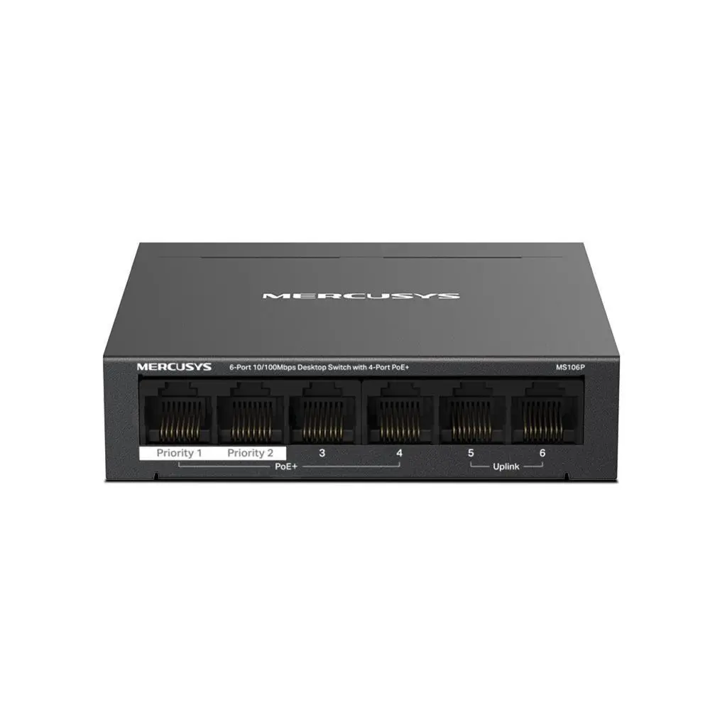 MERCUSYS switch MS106P (6x100Mb/s, 4xPoE+, 67W, fanless)