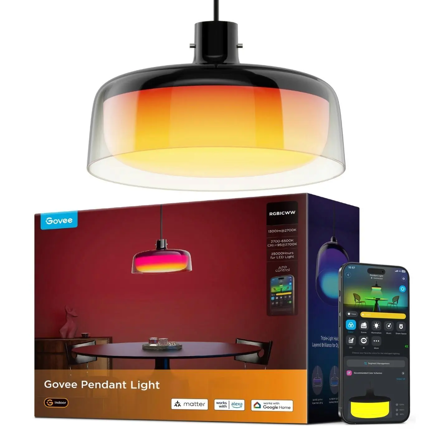 Govee Pendant Light RGBICWW závěsná lampa Matter