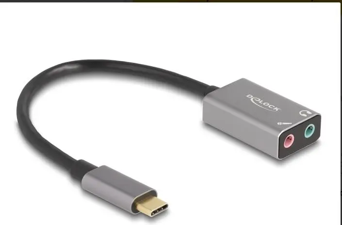 Delock Externí zvuková karta USB Type-C s audio adaptérem Plug & Play, 2 x 3,5 mm stereo jack