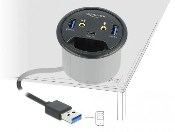 Delock Tříportový stolní rozbočovač USB 1 x USB Type-C a 2 x USB Typu-A + porty HD-Audio