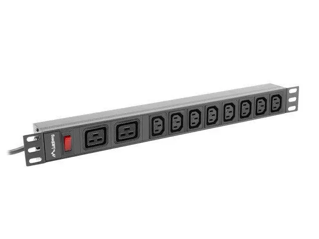 LANBERG 19" 1U 16A 2M 2X C19 8X IEC C13 ZÁSUVKY ČERNÁ C20
