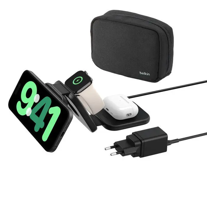 Belkin BOOST CHARGE PRO Qi2 3v1 Bezdrátová skládací cestovní podložka pro iPhone/Apple Watch/AirPods, černá