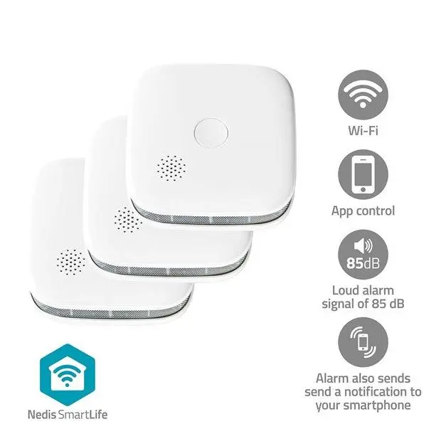 Nedis WIFIDS21WT SmartLife Detektor Kouře| Wi-Fi | Napájení z baterie | Životnost snímače: 10 Rok | 85 dB | Bílá | 1 ks