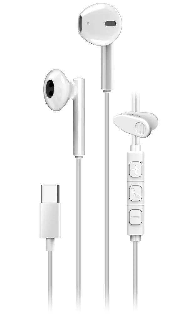 Genius HS-M366 Headset, drátový, do uší, mikrofon, ovládání hlasitosti, 360° rotační klip, USB-C, bílý
