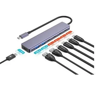 PLATINET HUB 7IN1 10GBS USB-C TO 4X USB-C 3.2 GEN2 + 2X USB-A 3.2 GEN1 + 1X USB-C PD 100W ALU