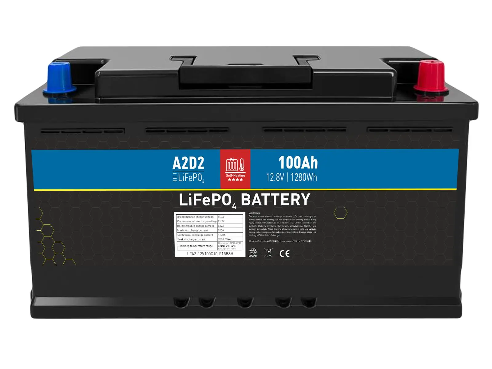 A2D2 baterie LiFePO4 12,8V 100Ah F15 SELF-HEAT Car Battery Case (Gotion cells)
