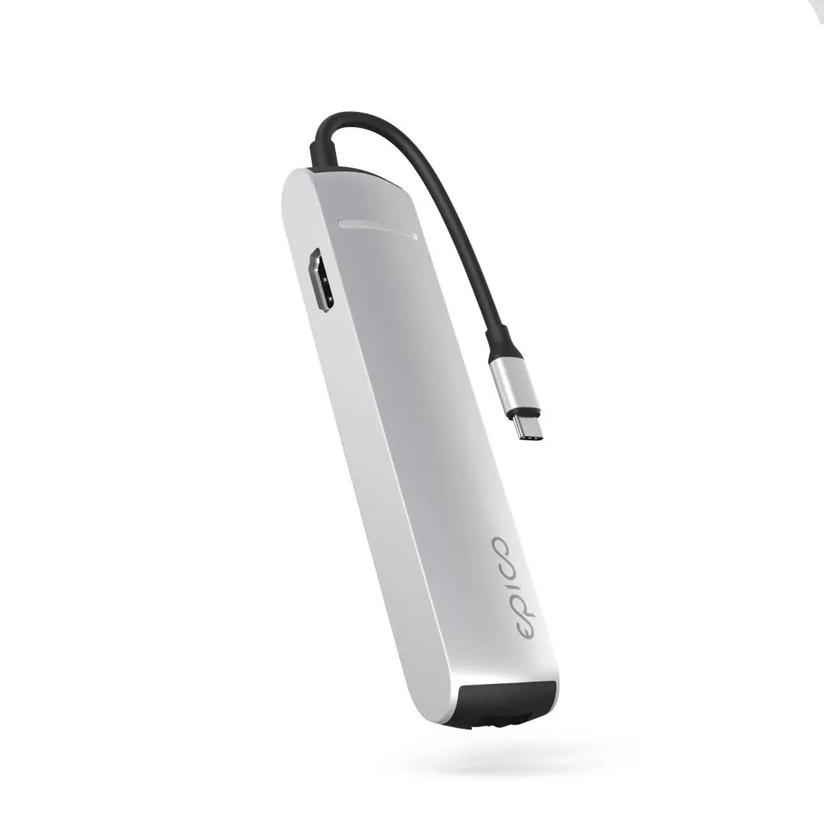 Epico 6v1 Slim Hub 8K s USB-C konektorem - stříbrná
