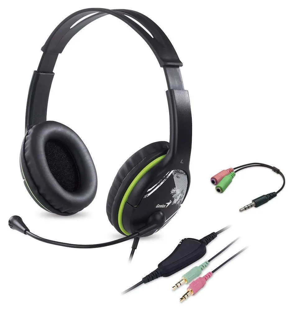 Sluchátka s mik. GENIUS HS-400A green + redukce 31710031400