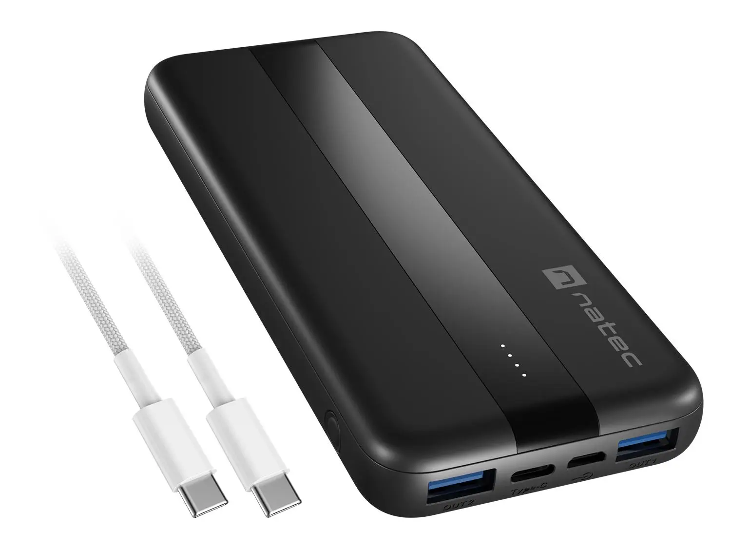 Power banka Natec TREVI SLIM Q V2 10000mAh, 2X USB-A 18W, 1X USB-C 20W, USB-C - USB0-C kabel, černá, NPB-2294