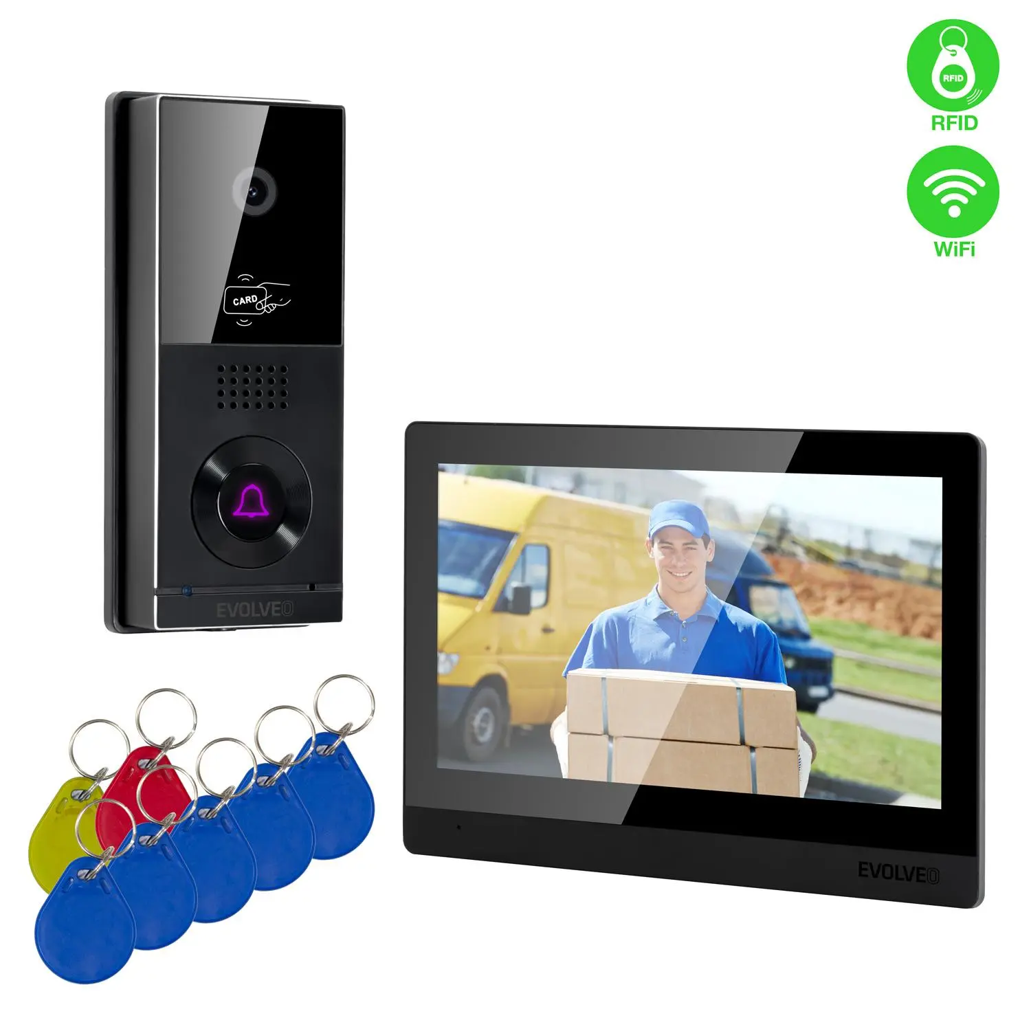 EVOLVEO DoorPhone AHD10, Sada domácího WiFi videotelefonu s ovládáním dveří a RFID, černý 10" monito, DPAHD10-B