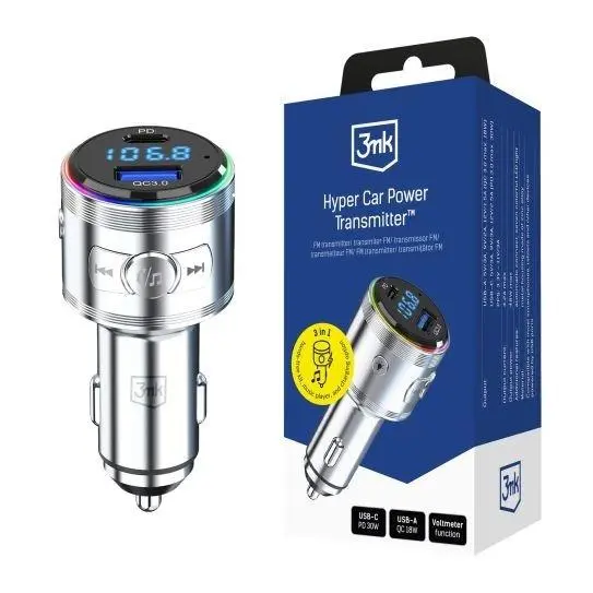3mk Hyper Car Power Transmitter 48W QC PD PPS USB 1C1A Silver