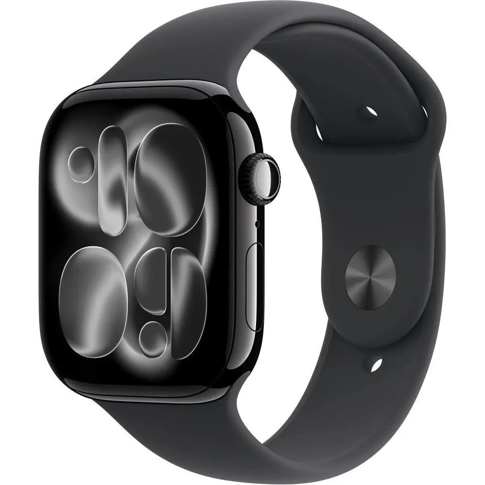Apple Watch Series 11 GPS 46mm Klavírně černý hliník s černým sportovním řemínkem - S/M