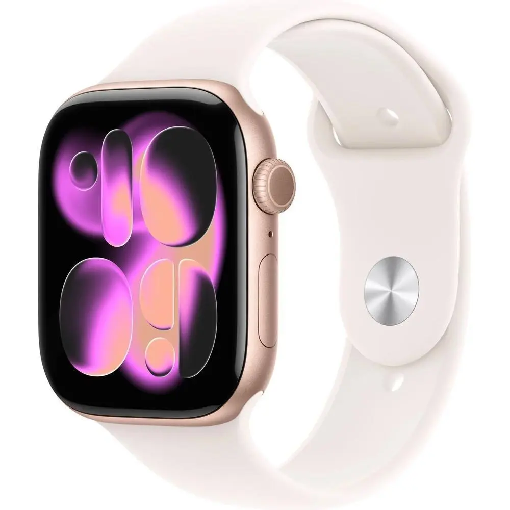 Apple Watch Series 11 GPS 46mm Růžově zlatý hliník se světle ruměným sportovním řemínkem - S/M
