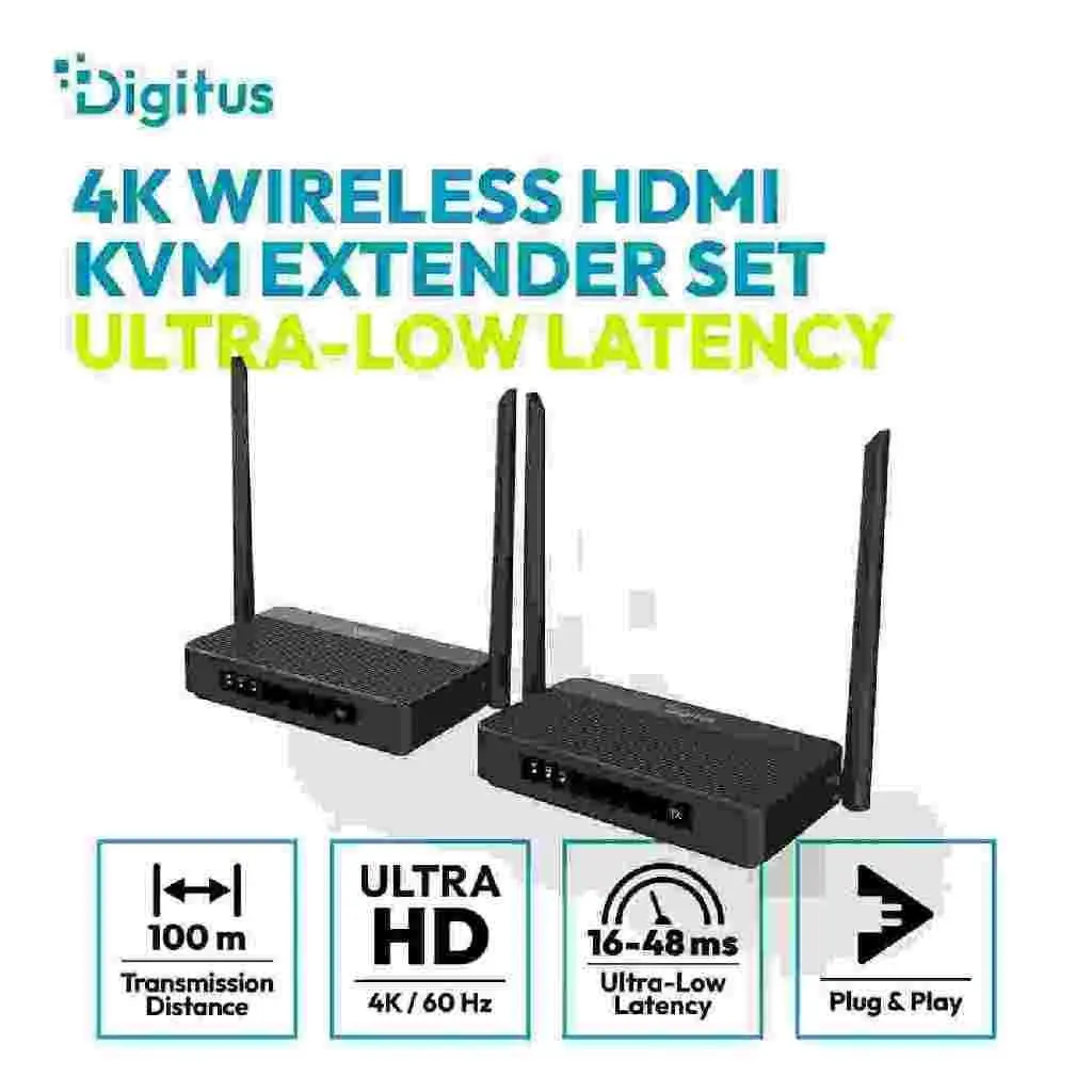 DIGITUS 4K/60Hz Wireless HDMI KVM Extender Set, 100m, black