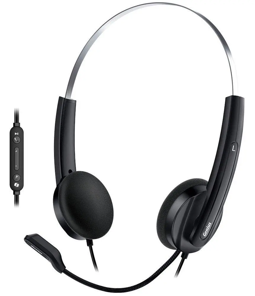 Genius HS-220U AI,Headset, náhlavní, drátový, s mikrofonem, ovl. hlasitosti, Copilot,USB, 2,4m kabel,černá