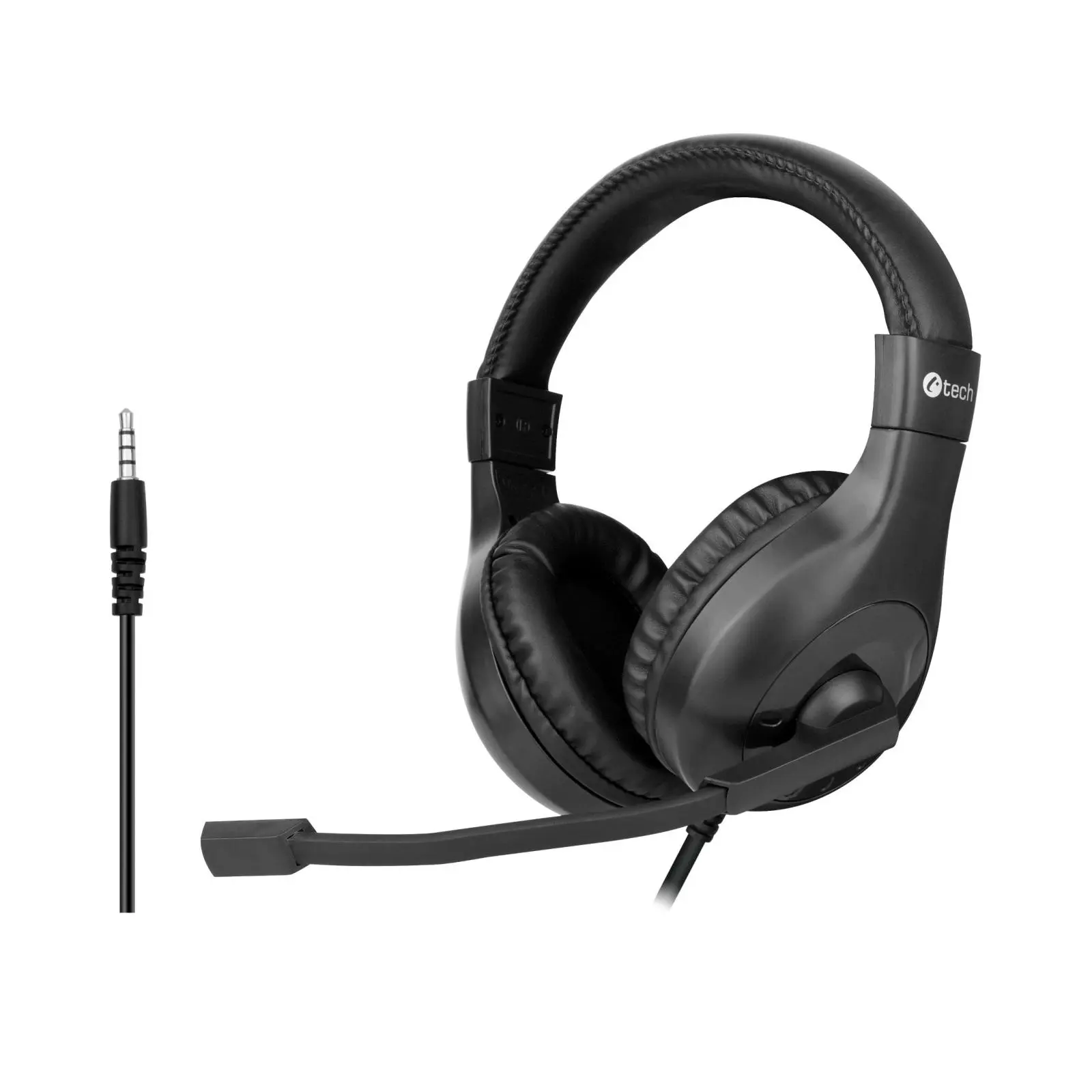 C-TECH sluchátka s mikrofonem MHS-05, 4 pin 3,5mm jack, ovládání na kabelu, náhlavní, redukce na 2x jack, černá