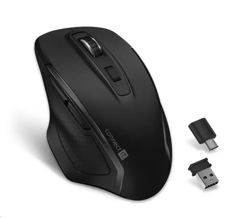 CONNECT IT Dual SmartSwitch bezdrátová myš, USB-A + C (+1x AA baterie zdarma), ČERNÁ