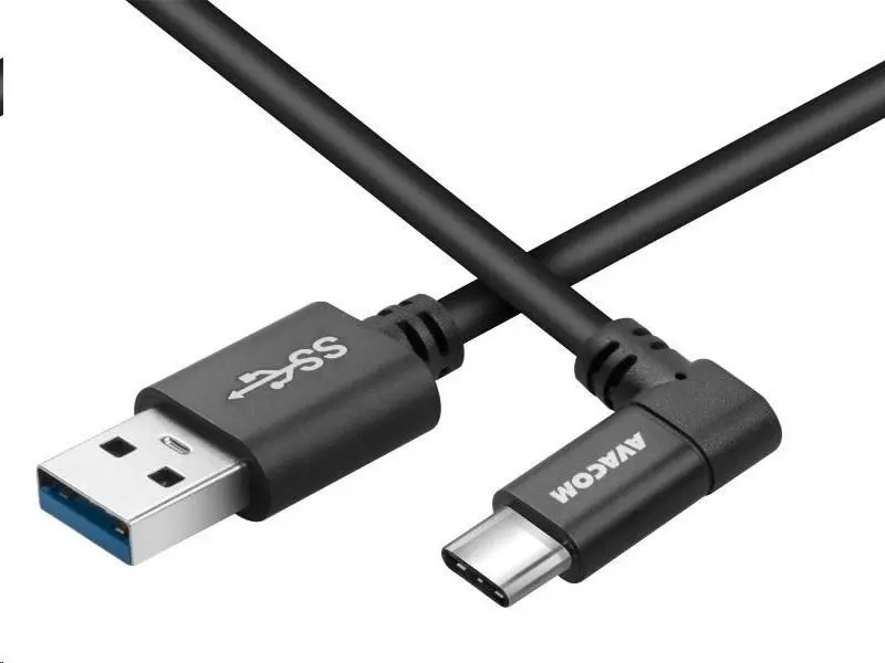AVACOM datový a nabíjecí kabel USB - USB Type-C, 100cm, konektor v úhlu 90°, černý