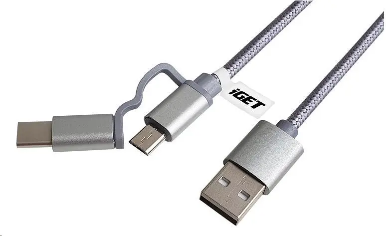iGET G2V1 - USB kabel Micro USB/ USB - C dlouhý pro veškeré mobilní telefony, včetně odolných