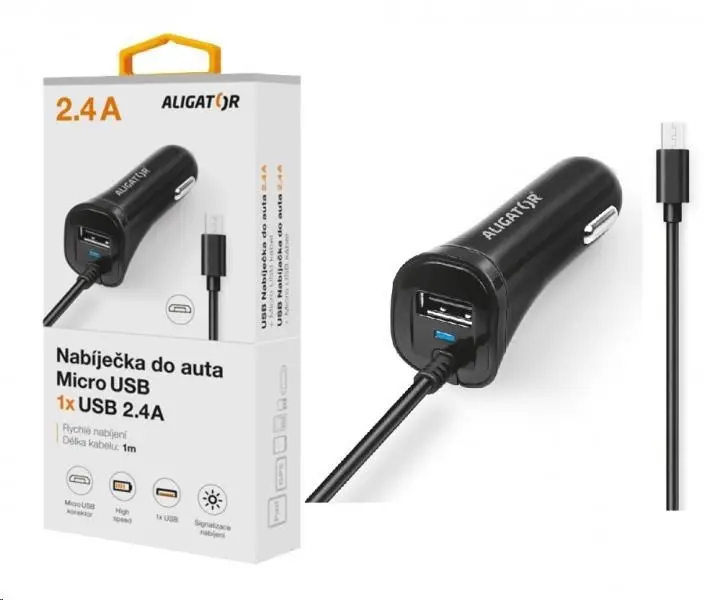 Aligator nab. do auta 2xUSB výstupem 2,4A, černá