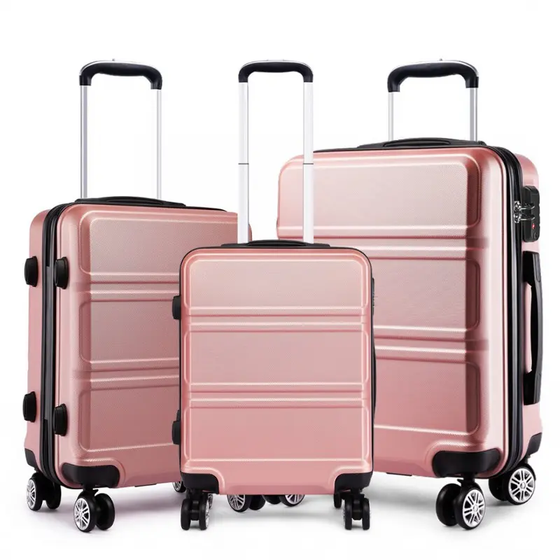 Růžová sada lehkých kufrů s TSA zámkem “Travelmania“ - vel. M, L, XL
