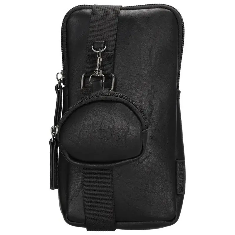 Černá kožená kabelka na mobil + mini kapsa „DuoCarry“ 2v1
