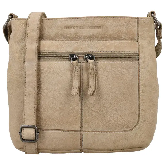 Béžová čtvercová kožená crossbody kabelka „Alisha”