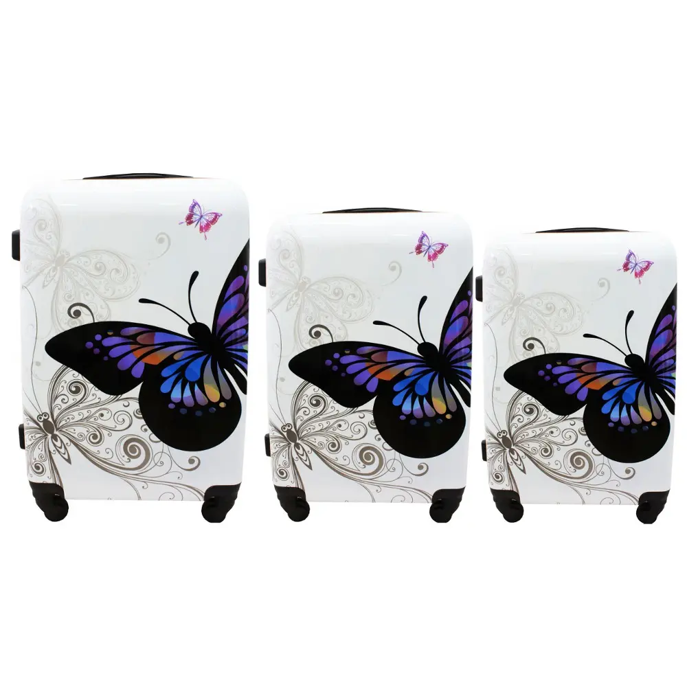 Sada 3 bílých plastových cestovních kufrů “Butterfly“ - vel. M, L, XL