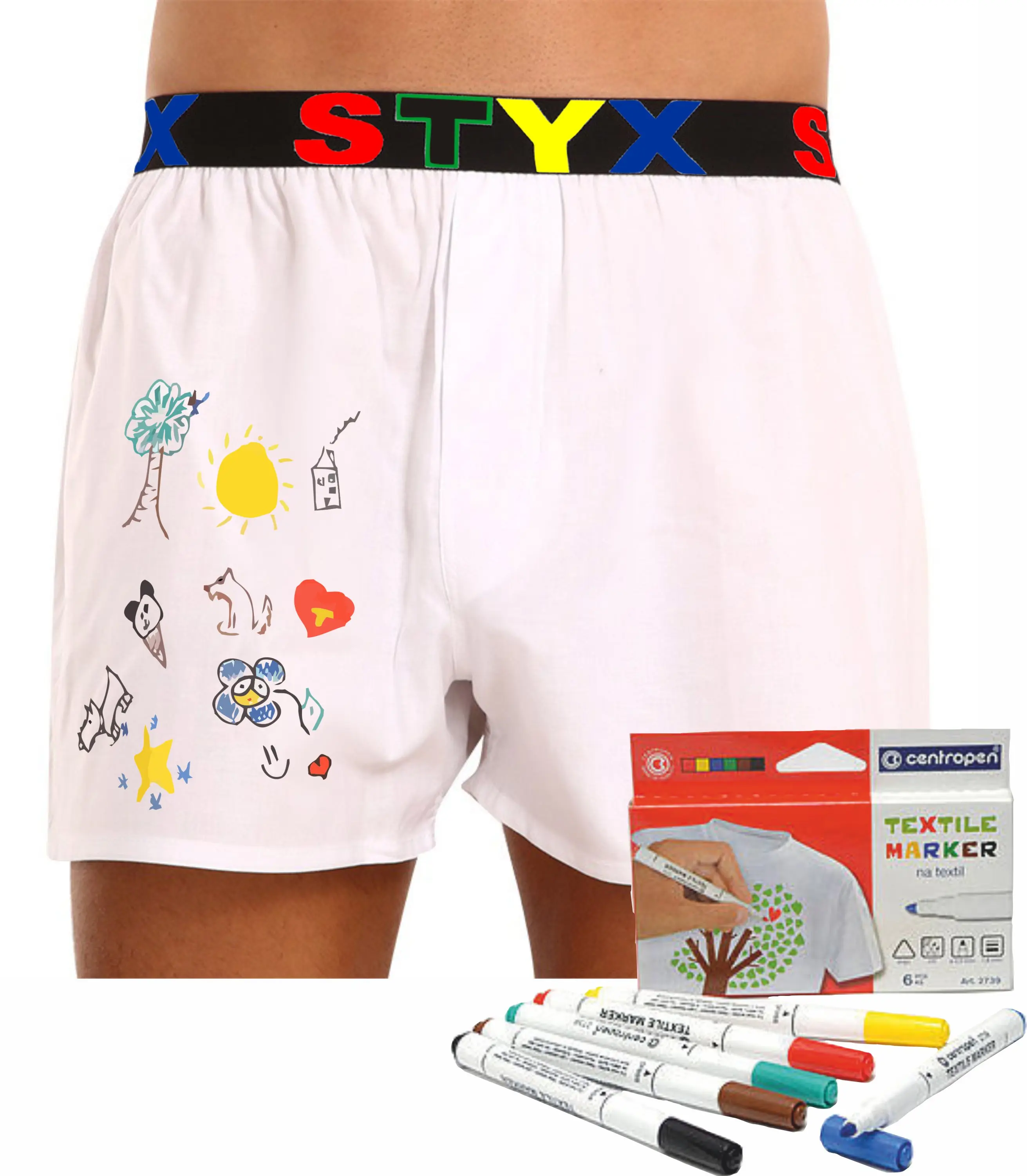 Pánské trenky Styx sportovní guma bílé + fixy na textil (BF1061) XL, trenýrky