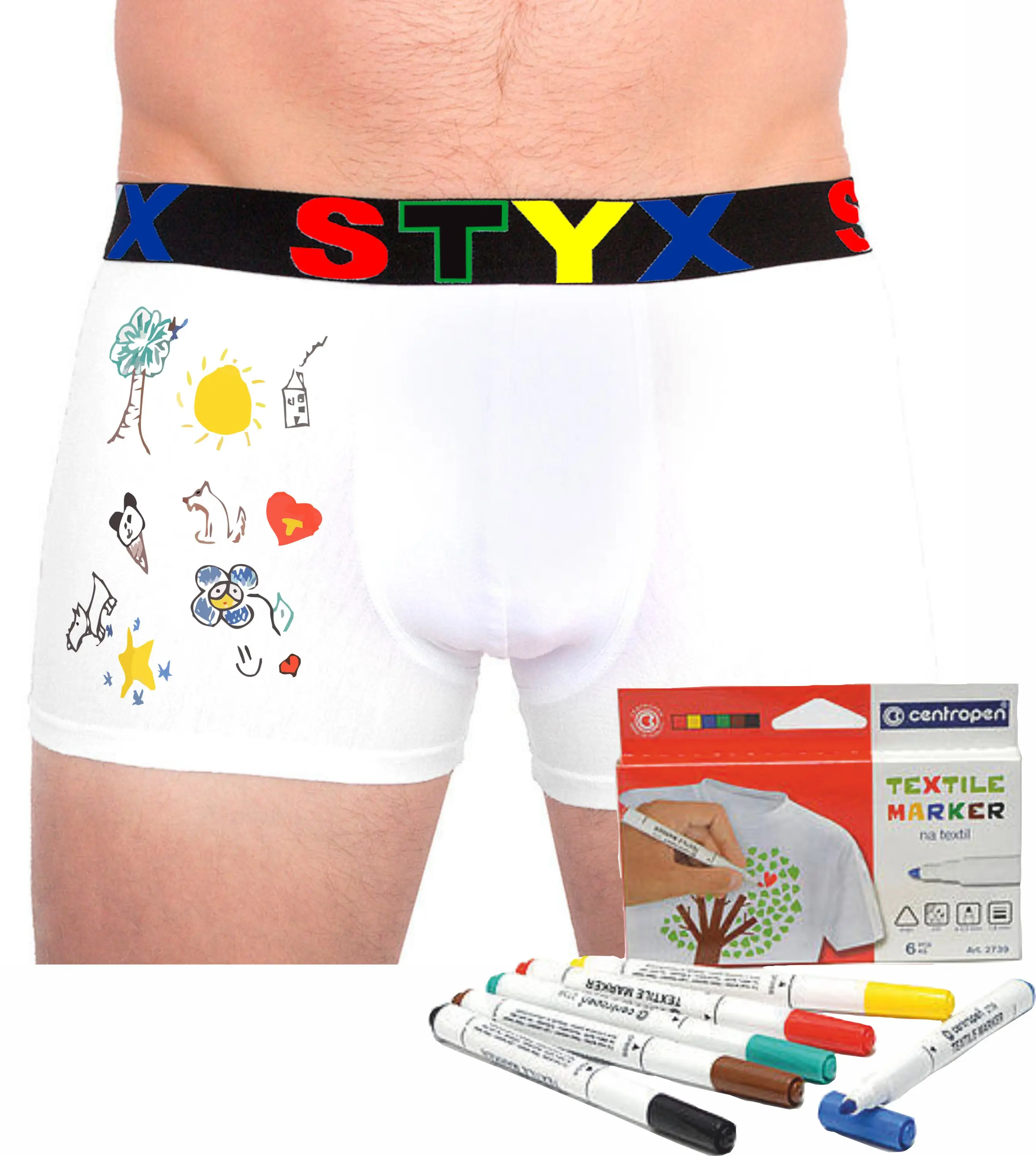 Pánské boxerky Styx sportovní guma bílé + fixy na textil (GF1061) S, trenky / trenýrky