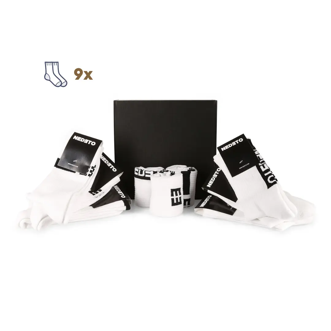 9PACK ponožky Nedeto sportovní vysoké bílé (9NOB1)