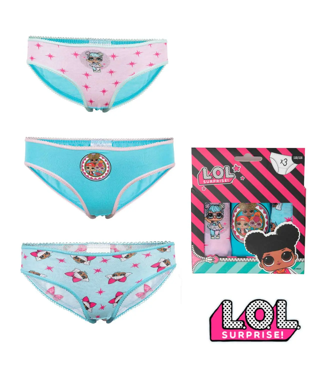 3PACK dívčí kalhotky LOL vícebarevné (38432)